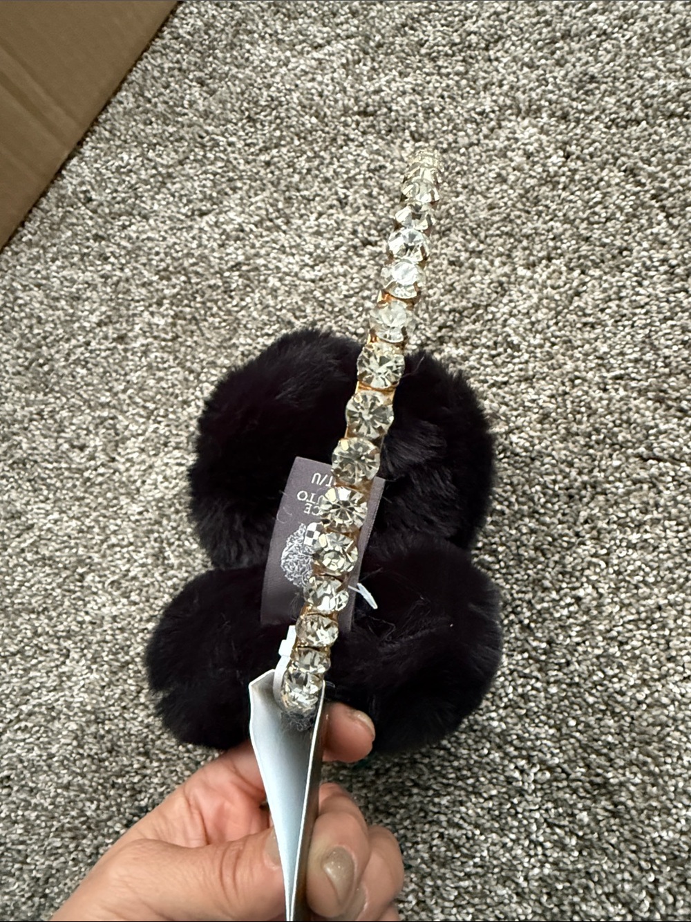 Vince Camuto Gold Crystal Headband with Black Faux Fur Earmuffs - Picture 14 of 14